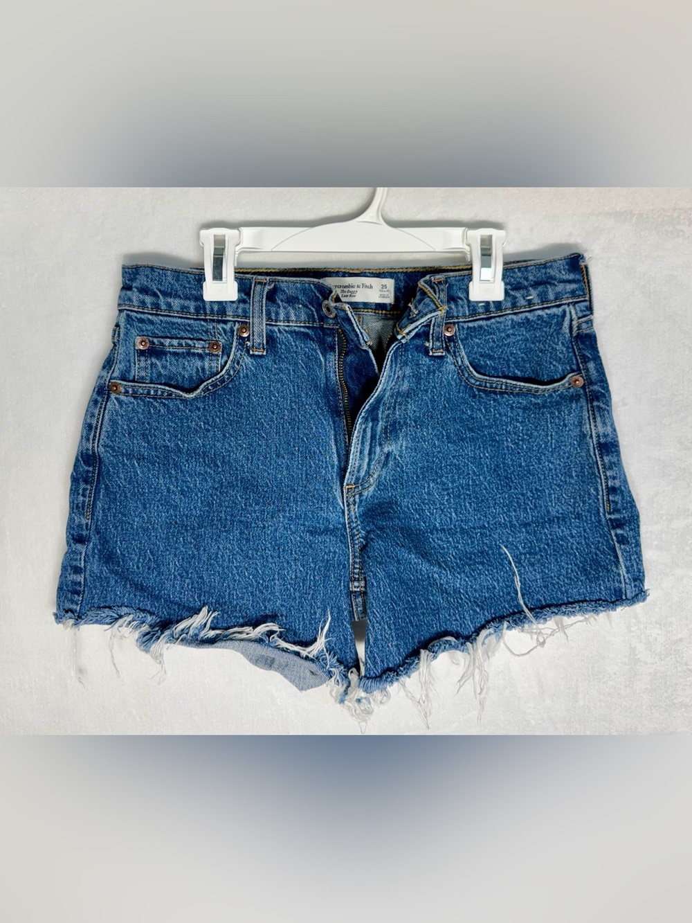 Abercrombie & Fitch The Baggy Low Rise Cut Off Blue Denim Shorts